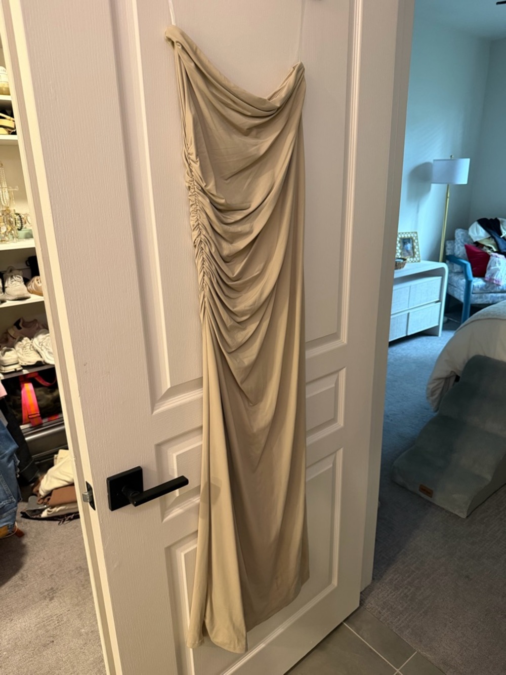 Meshki Draped Maxi Skirt in Light Taupe